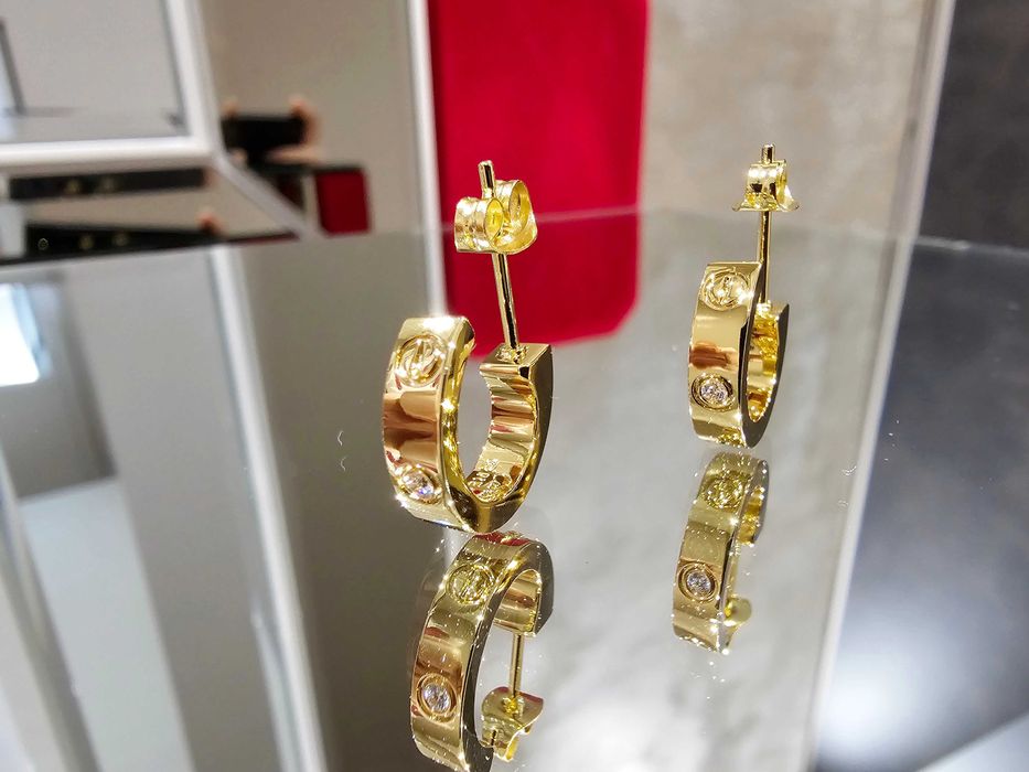 CARTIER Love Gold Hoop 2 Diamonds Дамски Обеци