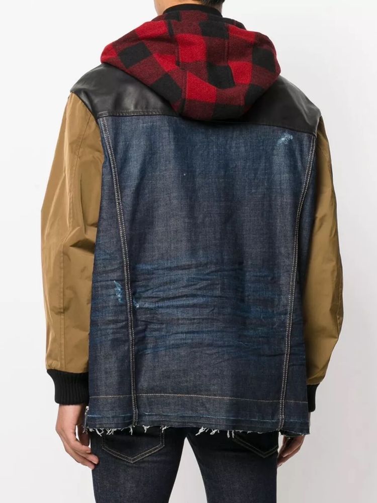 Dsquared2 Distressed Denim Wool Checkered Jacket