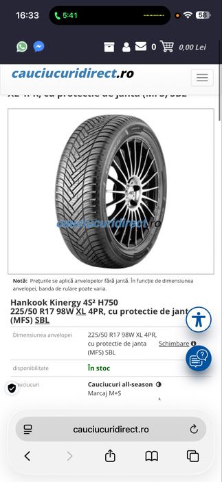 225/50/17r anvelope m+s Hankook