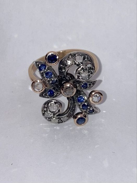 Inel antic aur 18kt.cu diamante si safire