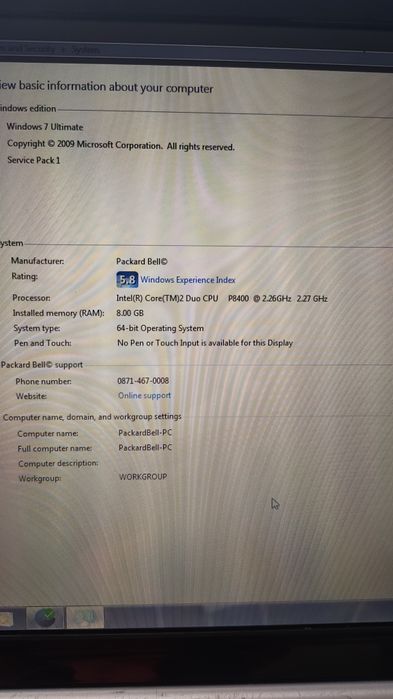 Laptop Packard Bell LJ65 de 17,3", Intel P8400, 8gb, 500gb.