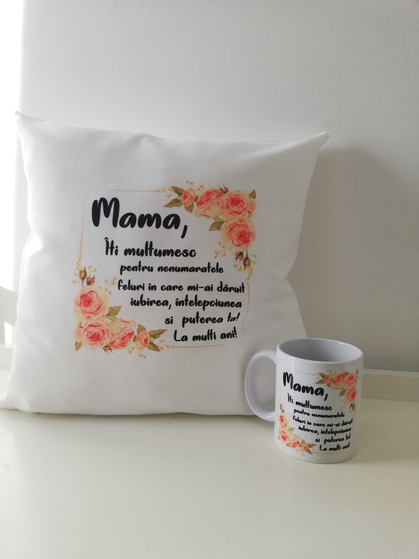Cadou pentru ziua mamei perna si cana