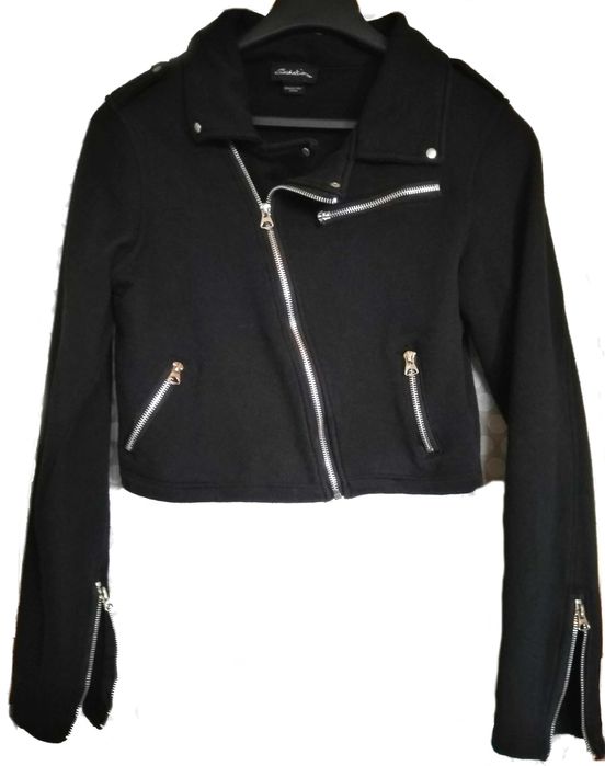 Jacheta neagra Moto stil bolero scurt fermoare tinte buzunare bumbac
