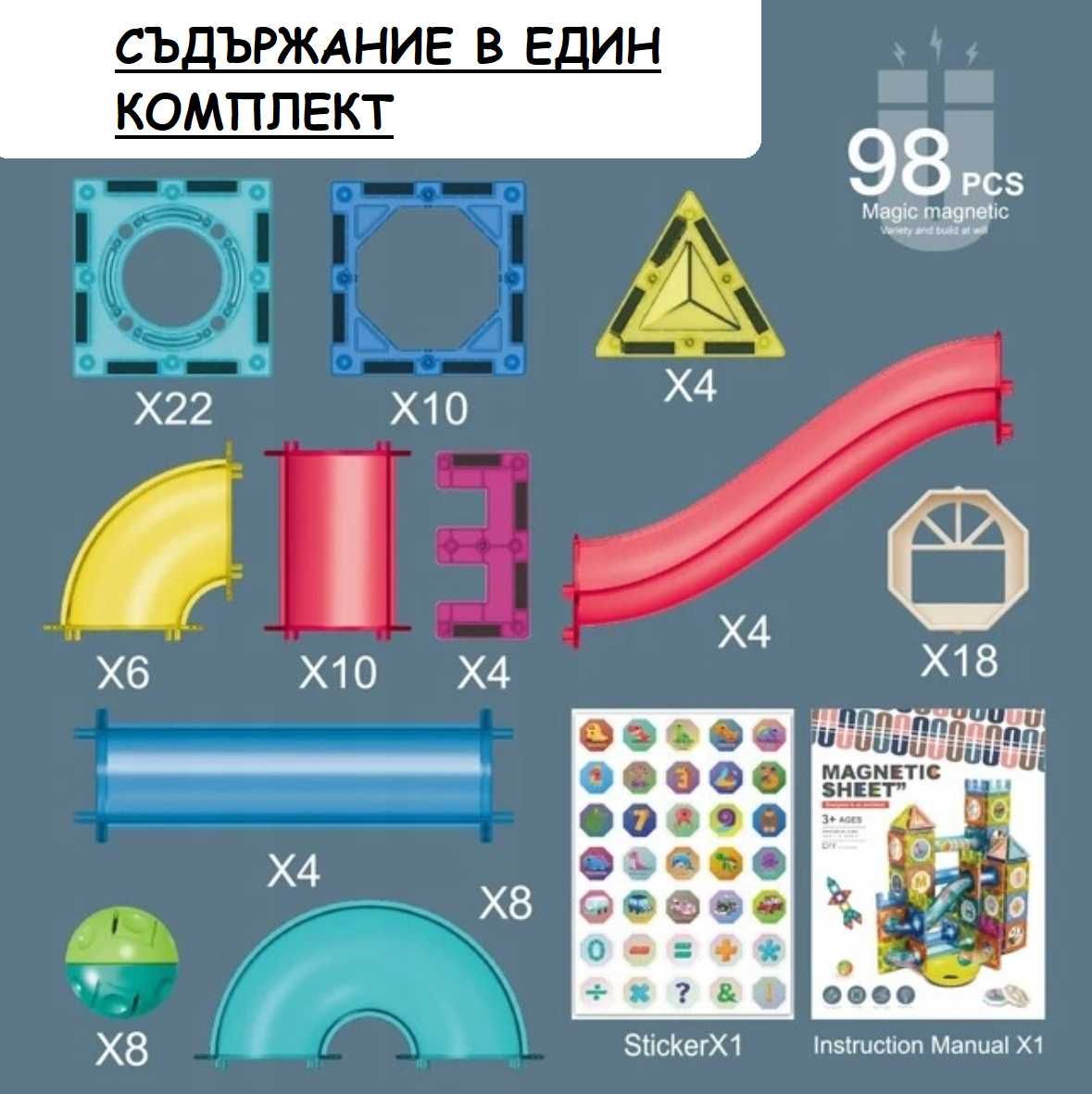 ТОП! 98ч. магнитен конструктор / Оферта