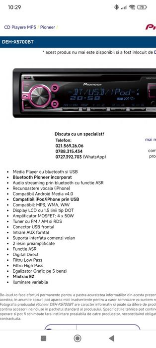 CD playere auto cu Bluetooth Pioneer deh x5600bt x5700bt nu Alpine Jvc