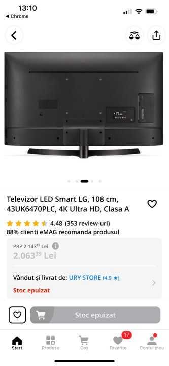 Televizor LED Smart LG, 108 cm