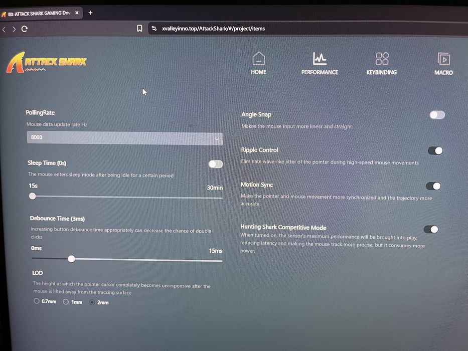 Mouse Gaming Wirelles Attack Shark R5 Ultra 8000 Polling Rate