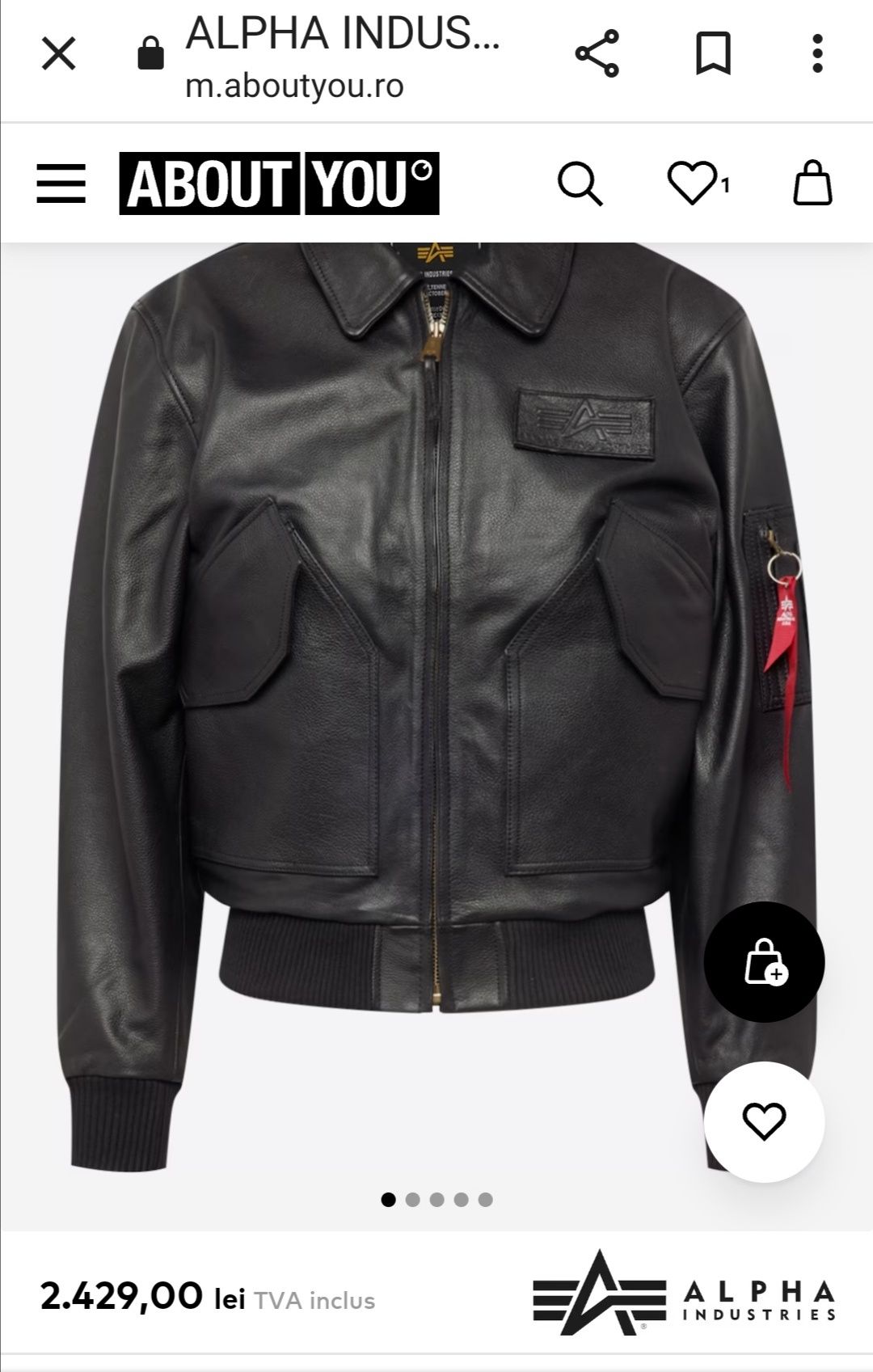 Geaca Piele Alpha Industries CWU-45(MA-1) Top Gun Pilot Aviator Bomber