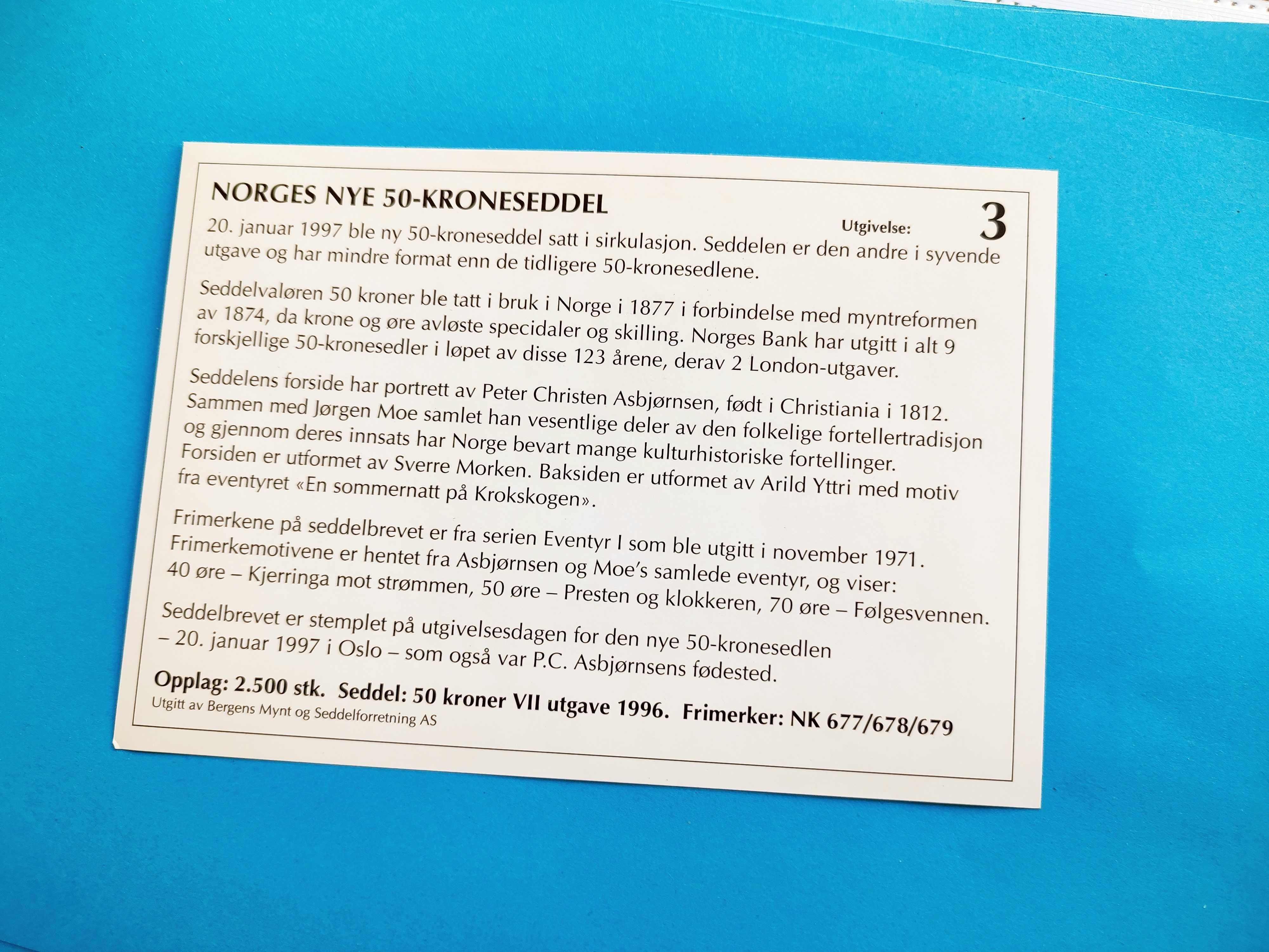 50 Kroner 1996 Norvegia-in plic de prezentare-