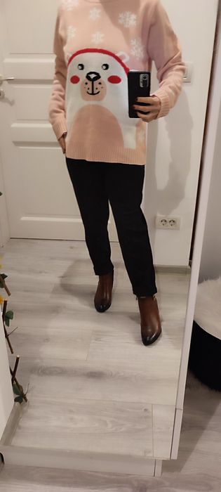 Pulover tricotat jacard, Just Chique, roz trandafiriu, mărime L-XL