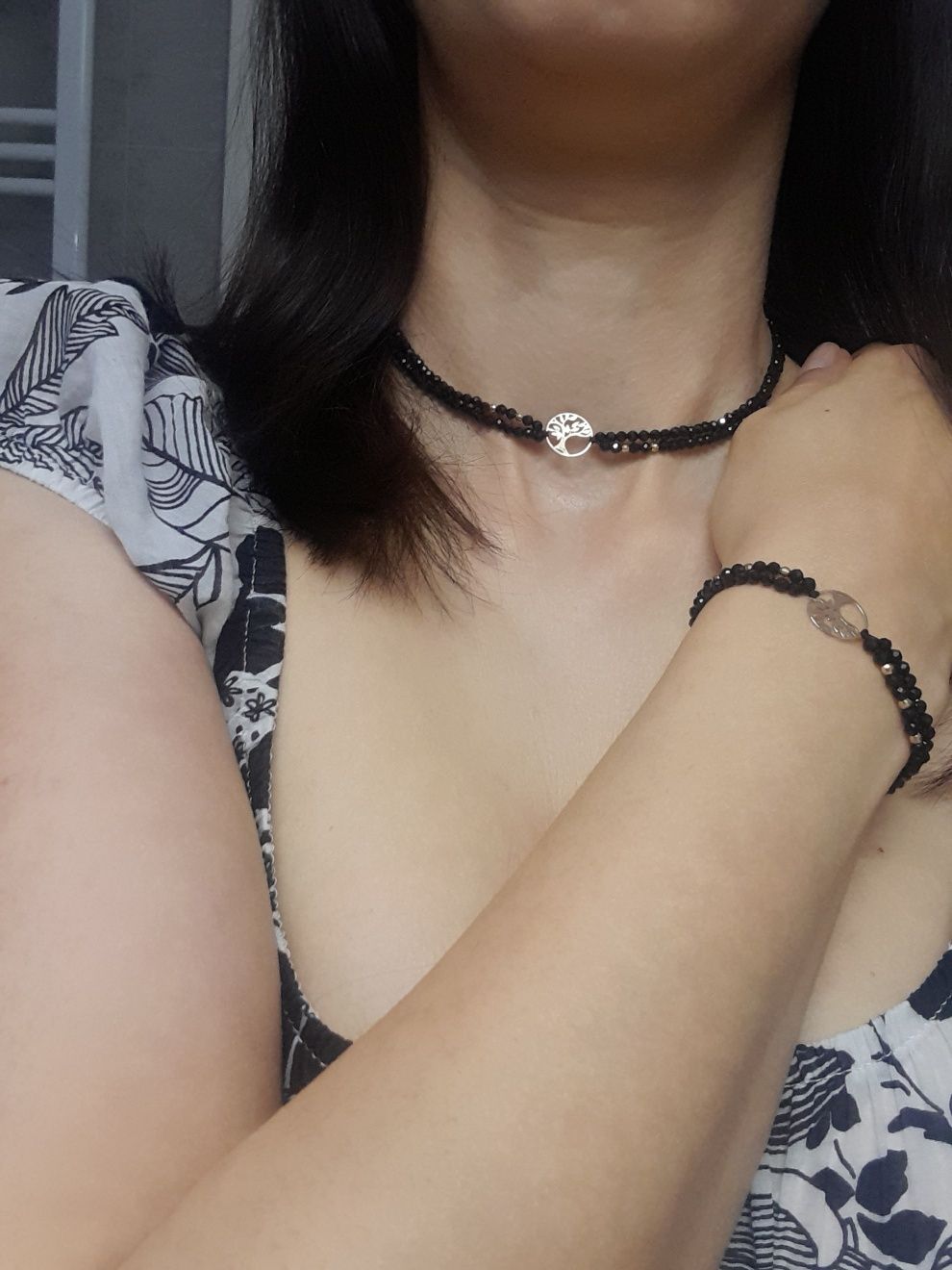 Set aur 14k colier tip choker și bratara cu Spinel pietre semipretioas