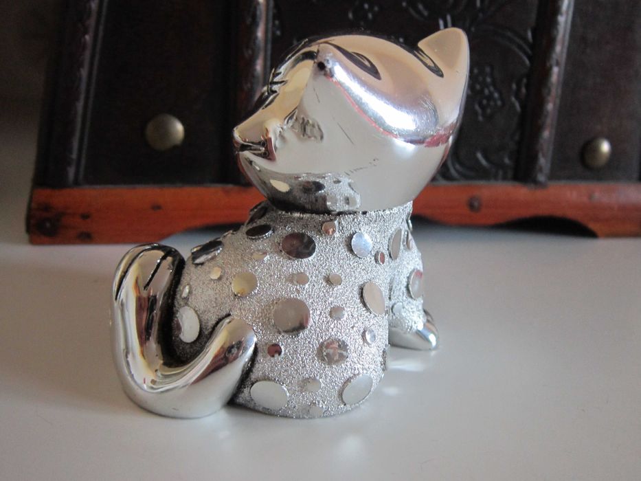cadou rar Pisica placata argint, vintage de colectie made in Italy