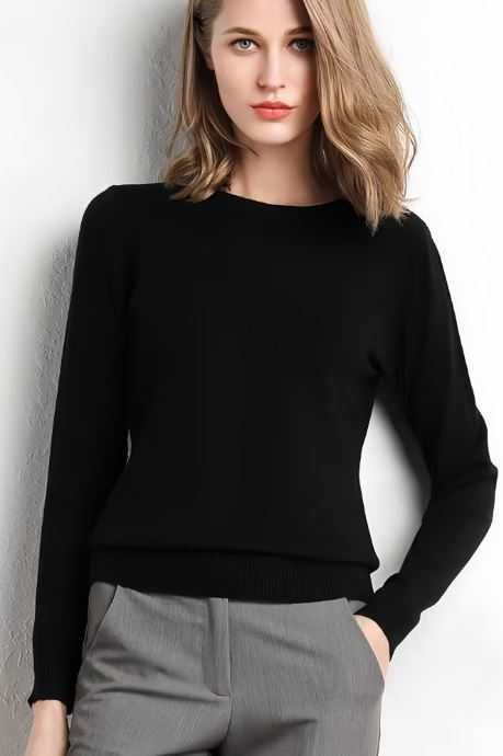 Pulover Tricotat Simplu, Negru - 59,99 lei