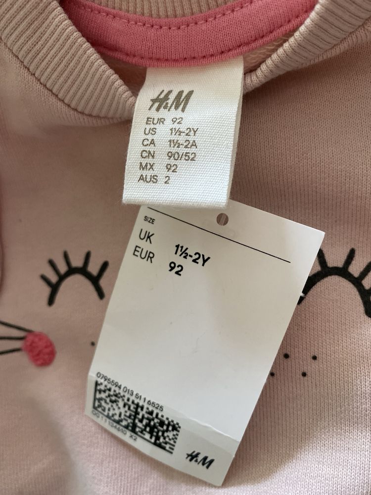 H&M Розова блуза “Зайче” за момиче размер 92, 1/2-2г