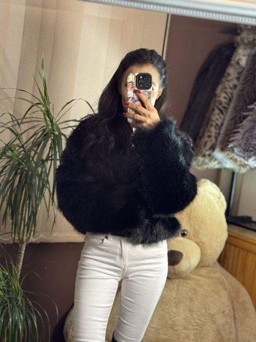 Палто в черно от висок клас еко косъм