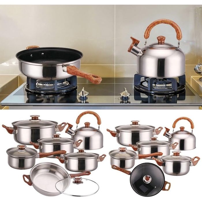 Комплект от 6 тенджери и тигани Cook Ware, дебела неръждаема стомана