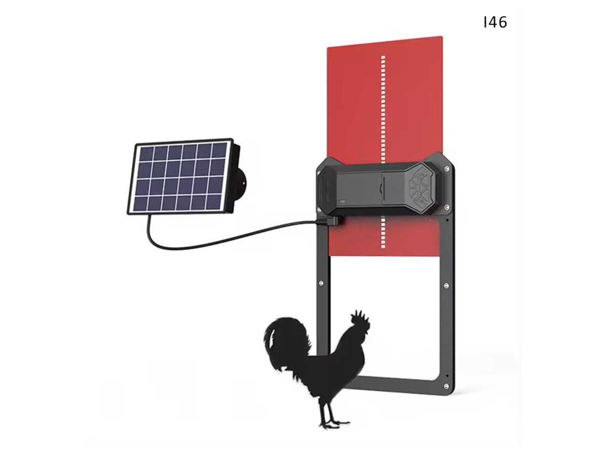 Ușă solară automată pentru coș de găini roșie