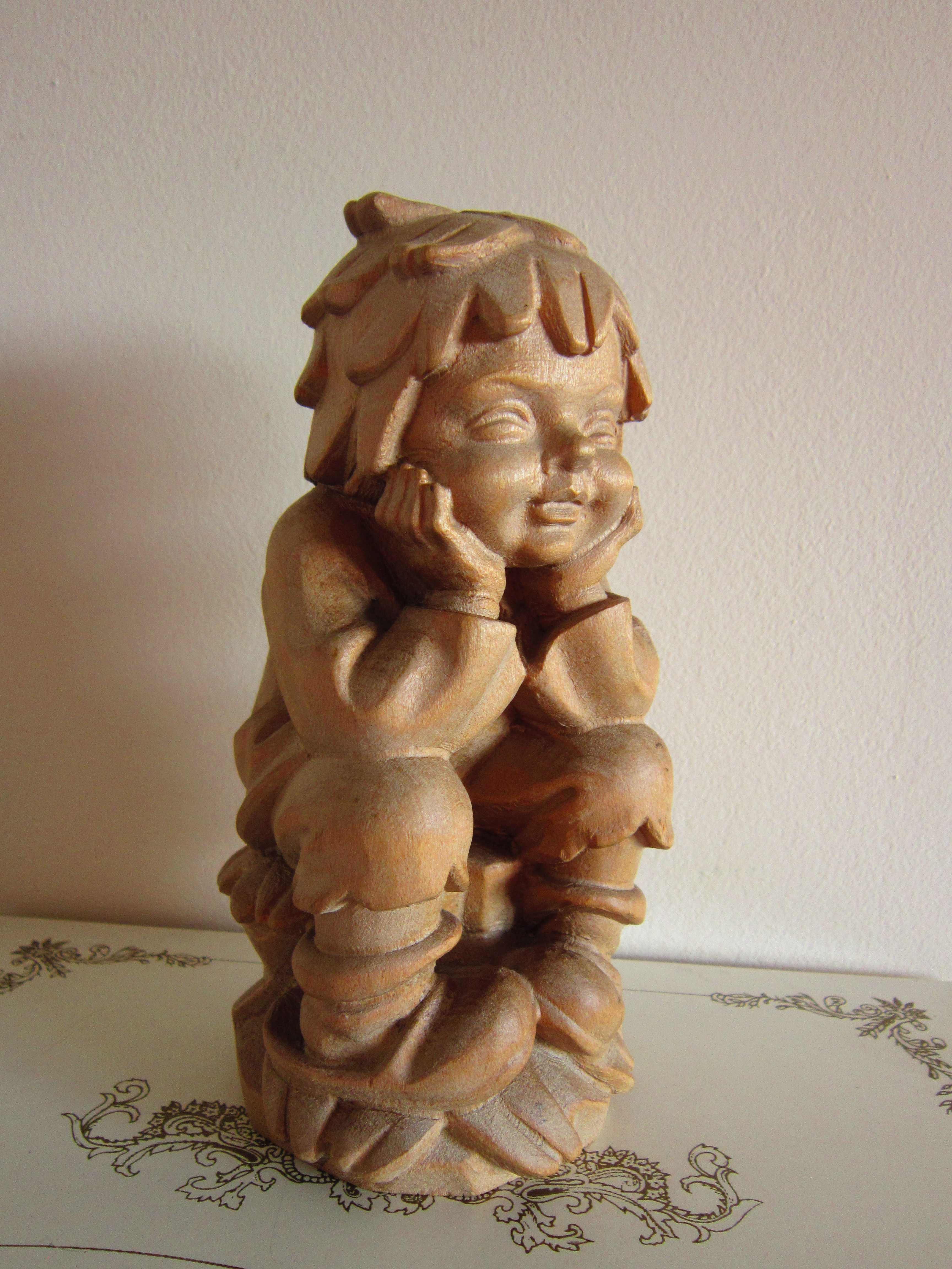 cadou rar deosebit Băiat Gânditor sculptura lemn vintage Germania