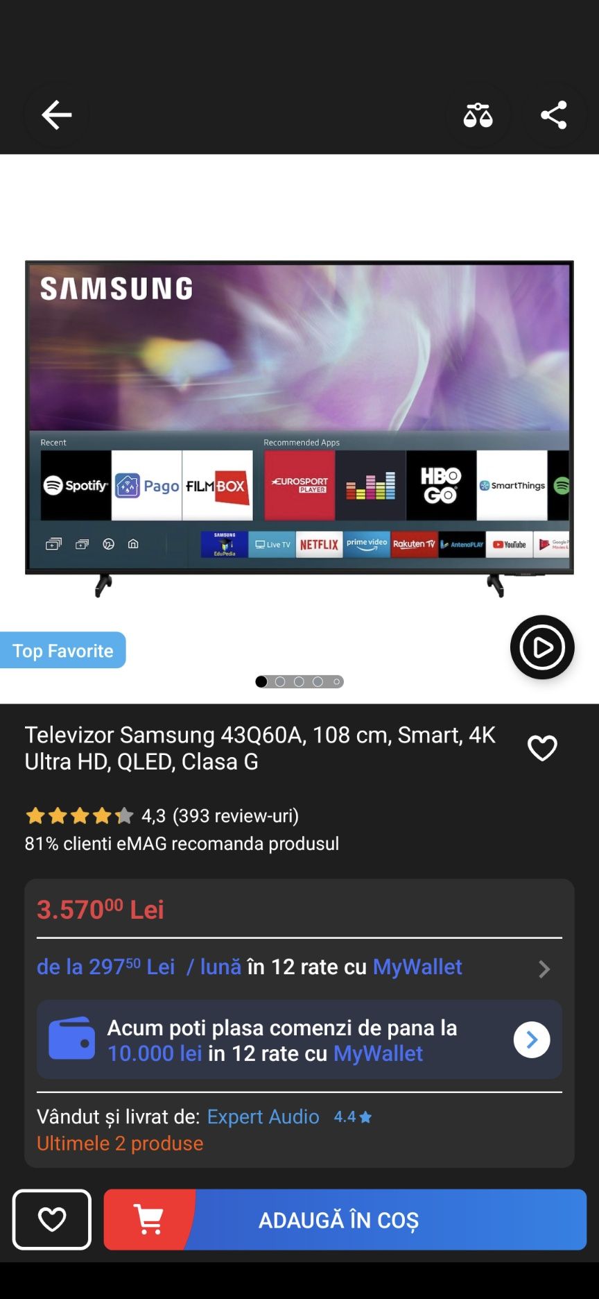 Televizor Samsung 43Q60A, 108 cm, Smart, 4K Ultra HD, QLED