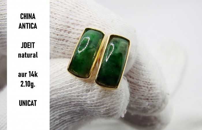 Cercei Aur 14K Cu Jadeit Jad Natural Unicat Certificat