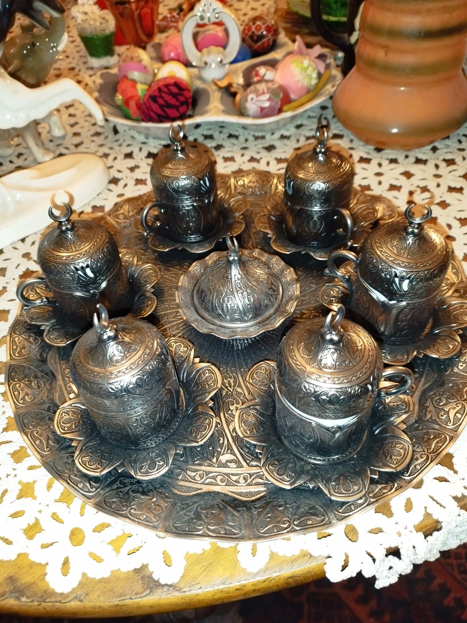 Set servire cafea turceasca cu tava și zaharnita