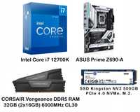 Kit PC - i7 12700K, ASUS PRIME Z690-A, DDR5 32GB 6000MHz, SSD 500GB