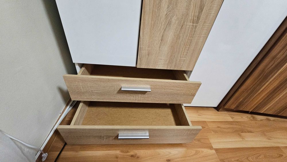 Гардероб Алис Виденов - 104/185 см. - Бял гланц и дъб сонома