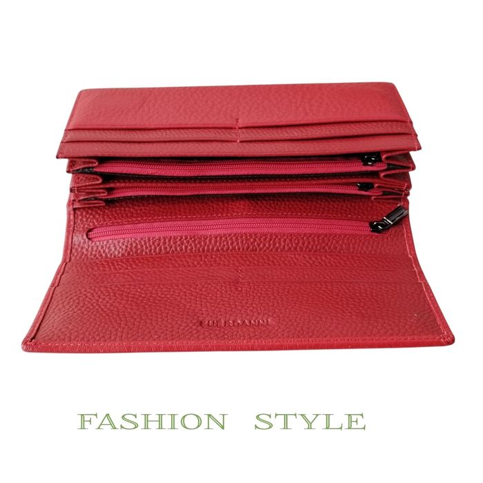 Дамски портфейл от естествена кожа - червен цвят