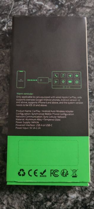 Безжичен адаптер за автомобил поддържащ CAR PLAY/ANDROID AUTO