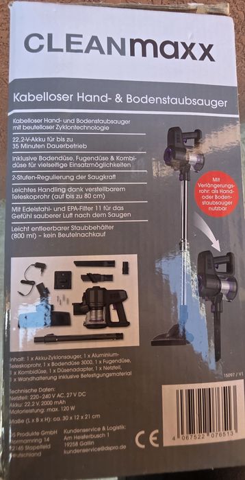 Vând Aspirator vertical Cleanmaxx, fără fir Nou sigilat