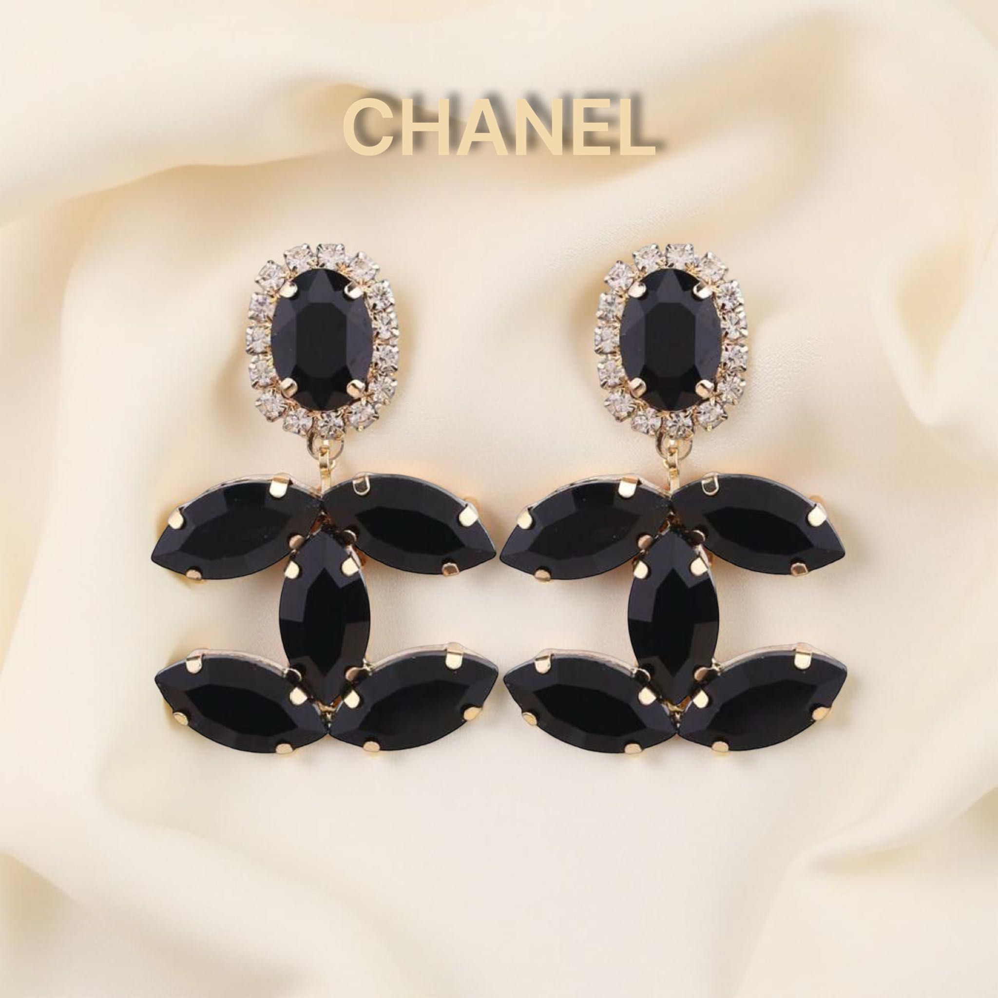 сини обеци Шанел големи с камъни лъскави зелени розови топ лукс Chanel