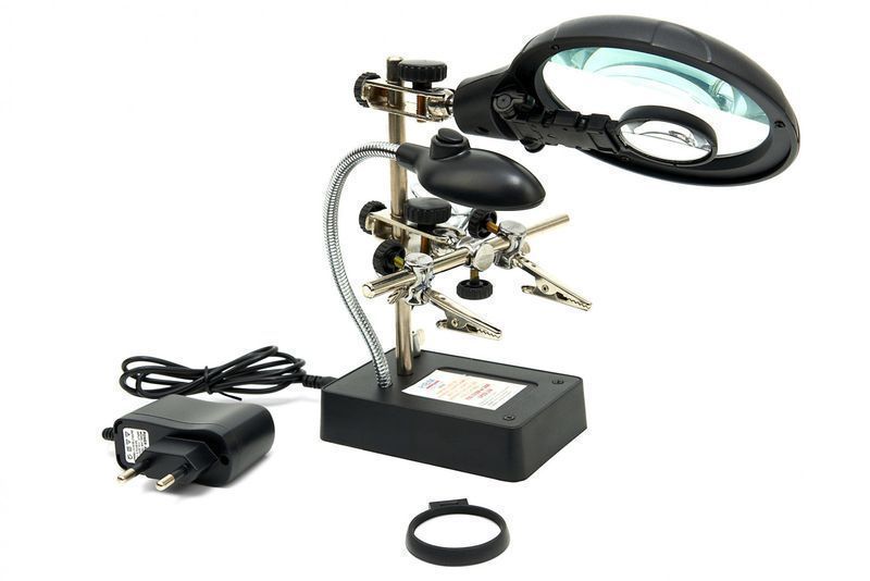 Работна led лампа с лупа и метални помощни рамена за лепене