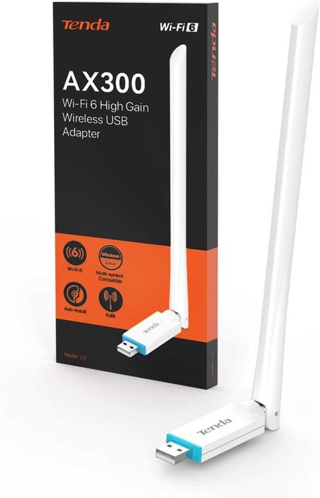 Adaptor Wi-Fi 6 USB Tenda U2, antena externa 6dBi, nou, cu cutie