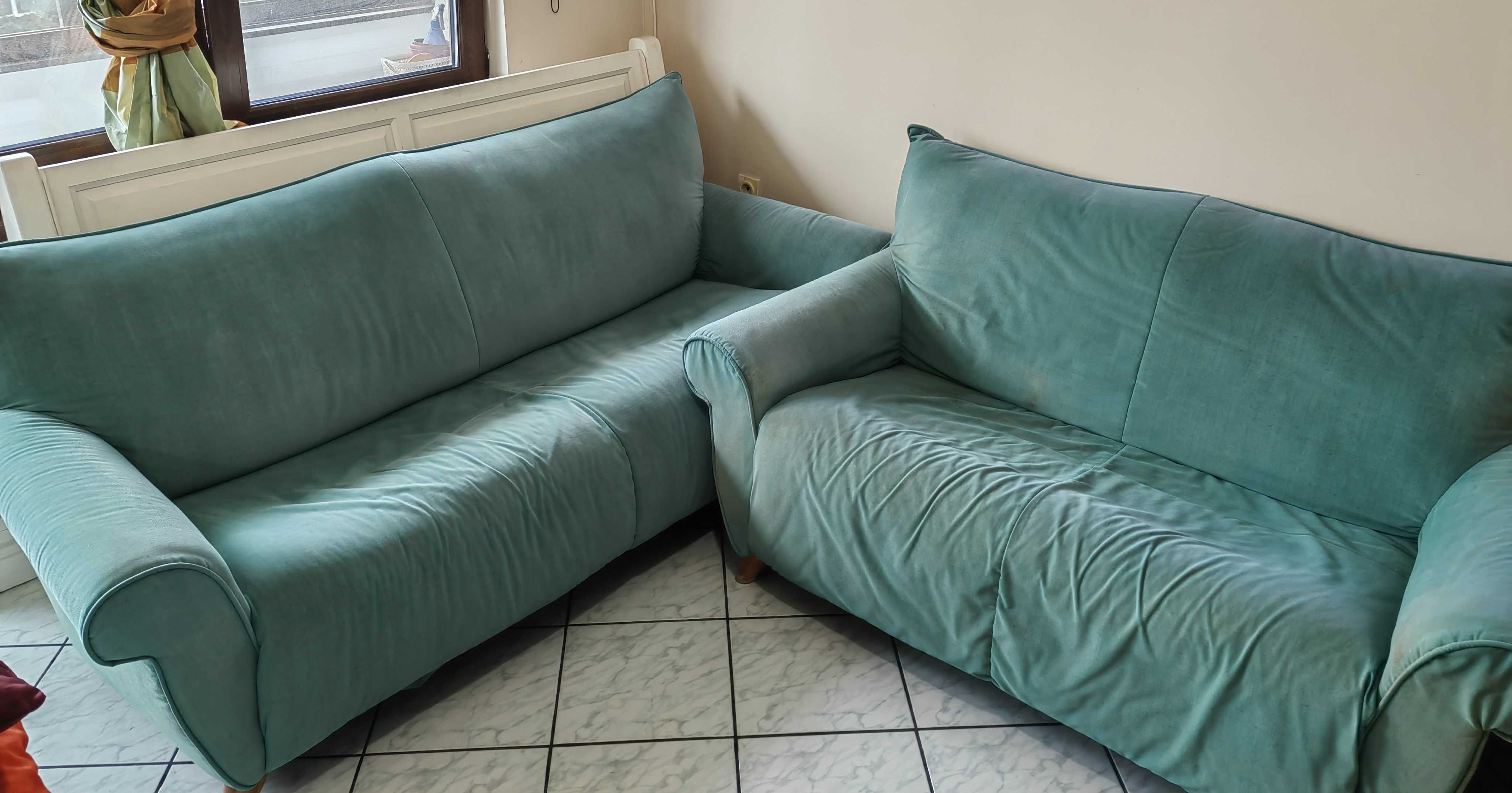 Синьо-зелени дивани и фотьойл - комплект