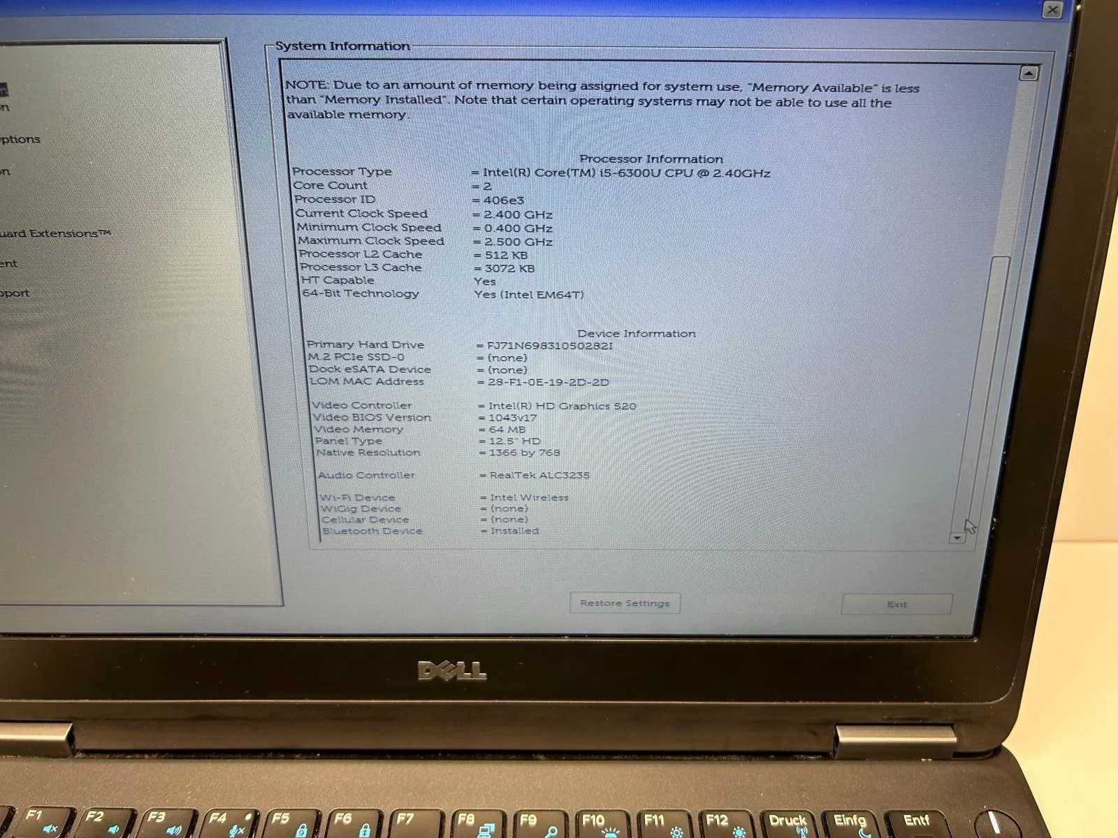 Laptop SH Dell Latitude E7270 i5-6300U 8Gb RAM SSD 256GB