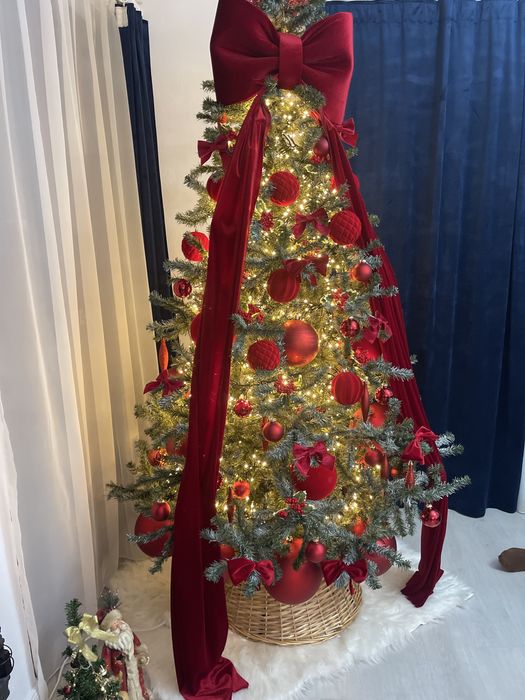 Funda Catifea rosie Brad Craciun