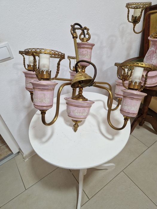 Set vintage italian – 2 veioze + candelabru ceramică pictata manual