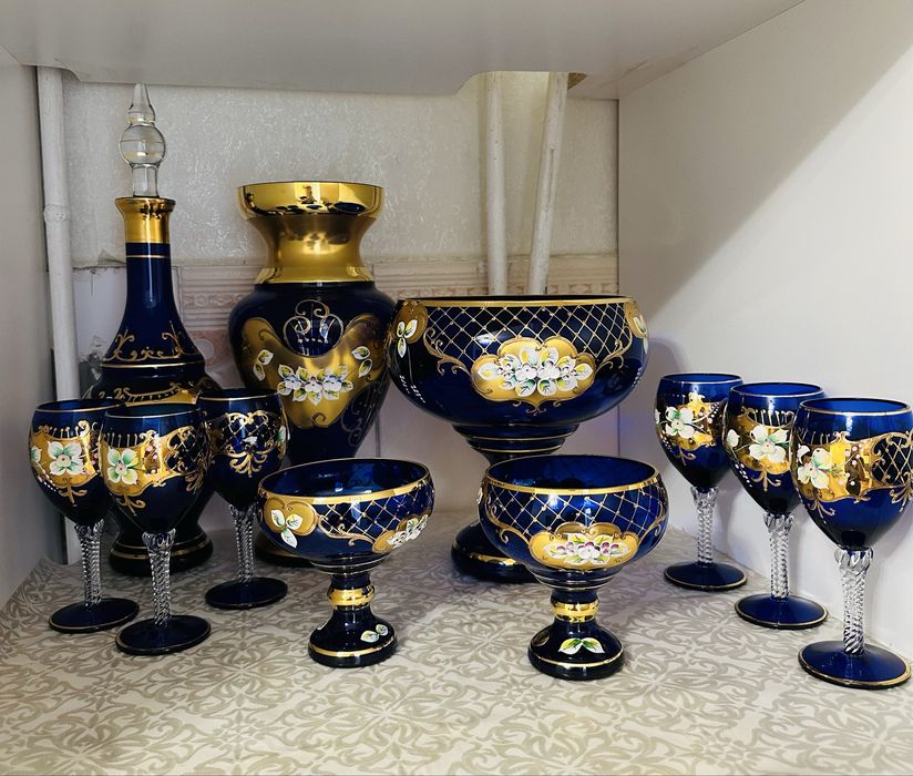 Чешский богемский набор из синего стекла Bohemia / Czech Crystal