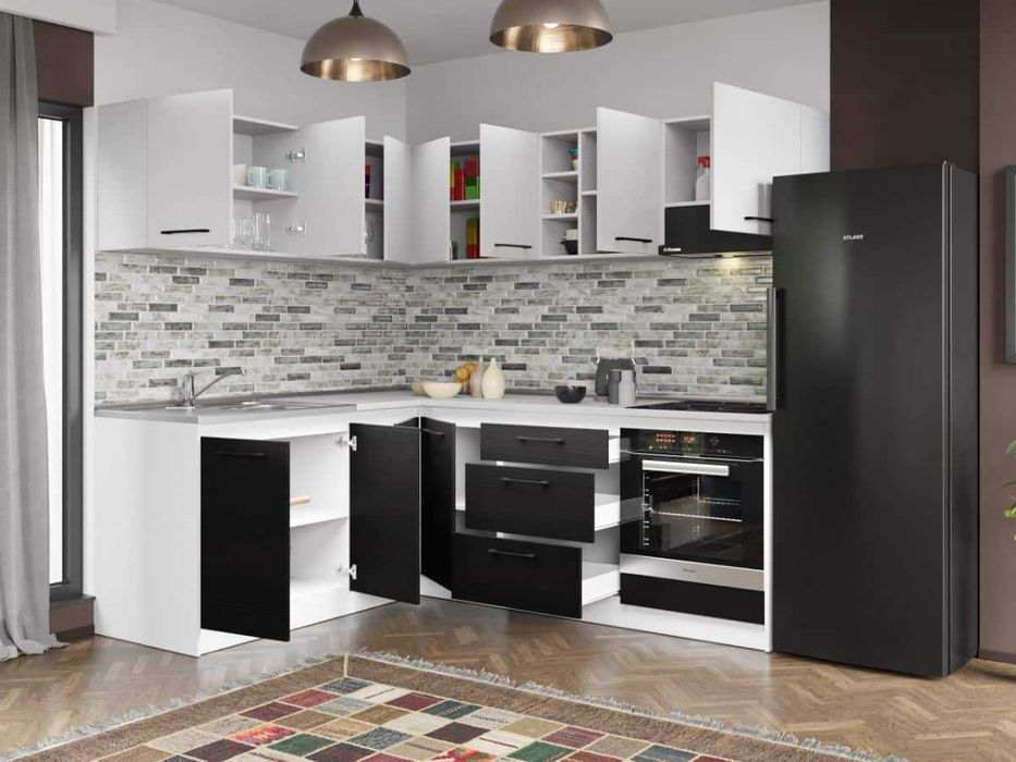 Set Mobila Bucatarie Colt Mina Yang 180*220 Ferrara/Alb C140