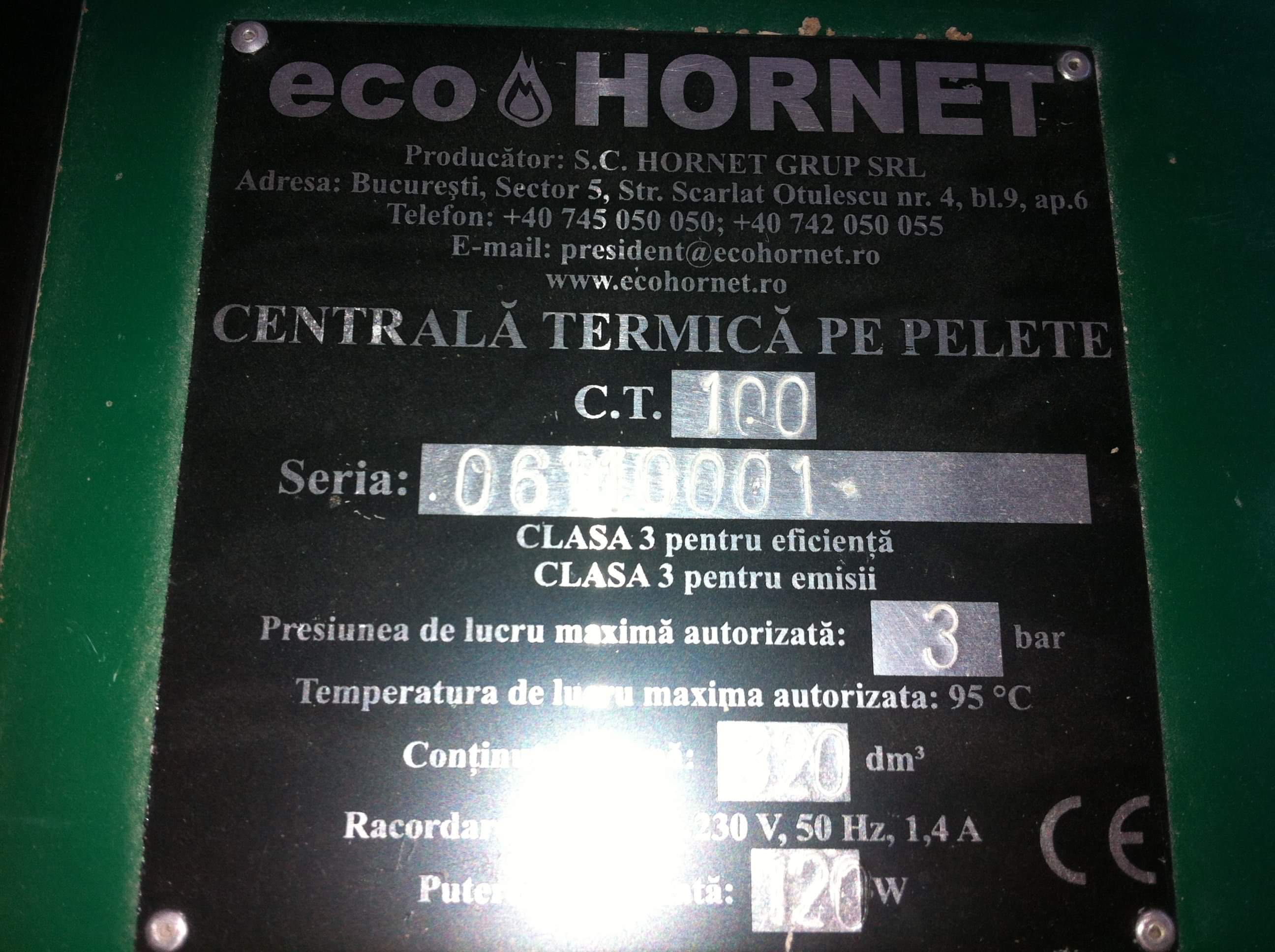Centrala peleti Eco Hornet 100 CT 120W