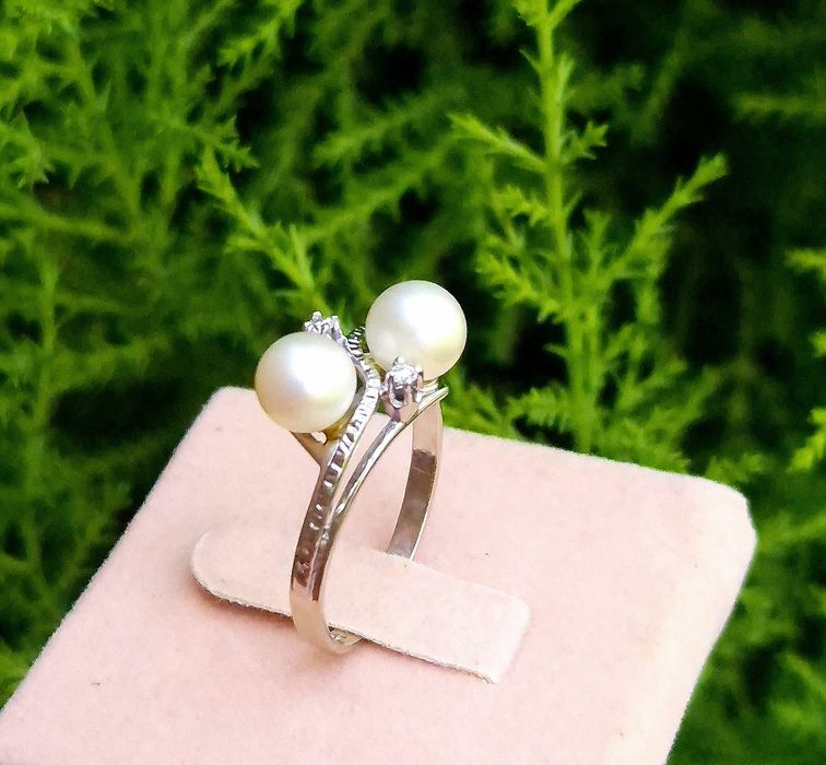 Inel din aur de 14K cu diamante naturale si perle Akoya