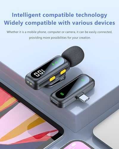 Нов Безжичен лапел микрофон за iPhone Android PC – 2 броя, шумофилтър