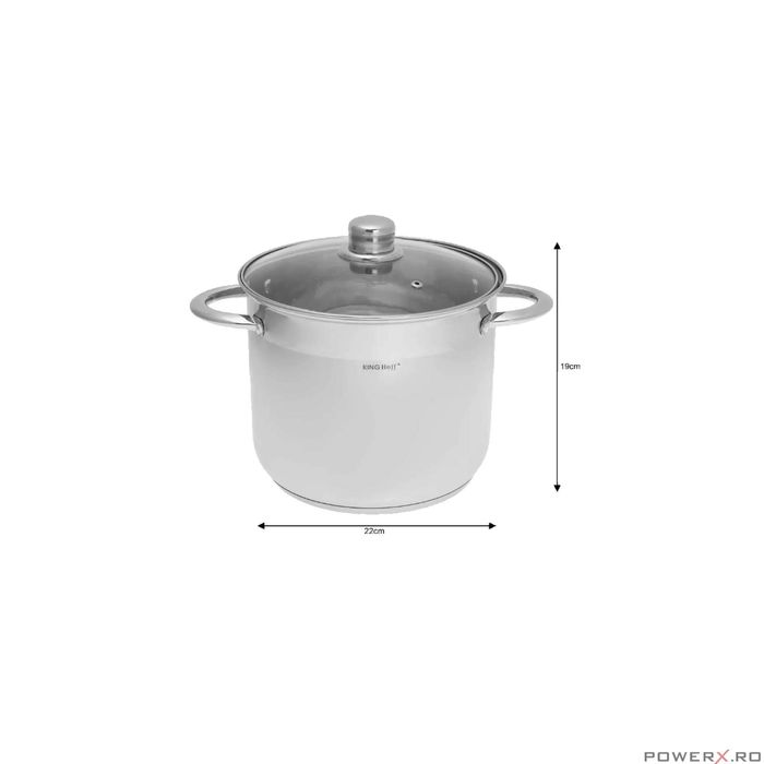 Set 3 oale din inox, cu capac sticla, 5.6l, 7.2l, 9l, KingHoff