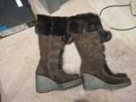 Coach cizme Karita wedge boots piele intoarsa si blana de iepure