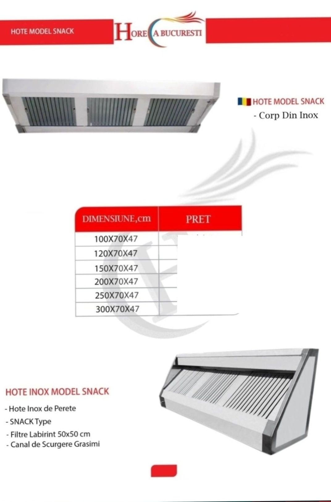 HOTA Inox perete FABRICA / HOTE Inox de Centru / HOTE Inox Cubice /