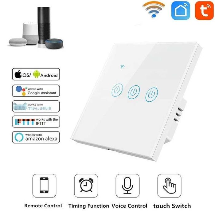 Intrerupator smart inteligent wifi DS-101 Tuya, sticla, un buton touch