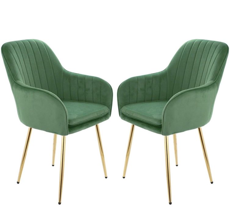 Комплект два стола - зелено кадифе и позлатени крака (чисто нови)