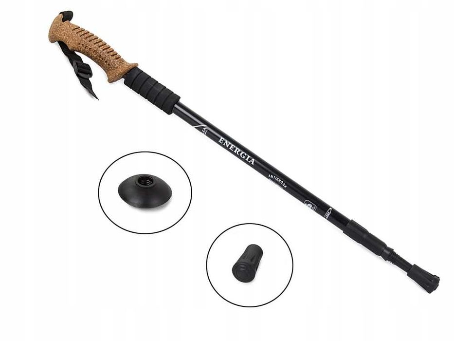 Baston trekking aluminiu maner din pluta si sistem anti-soc 64-135 cm