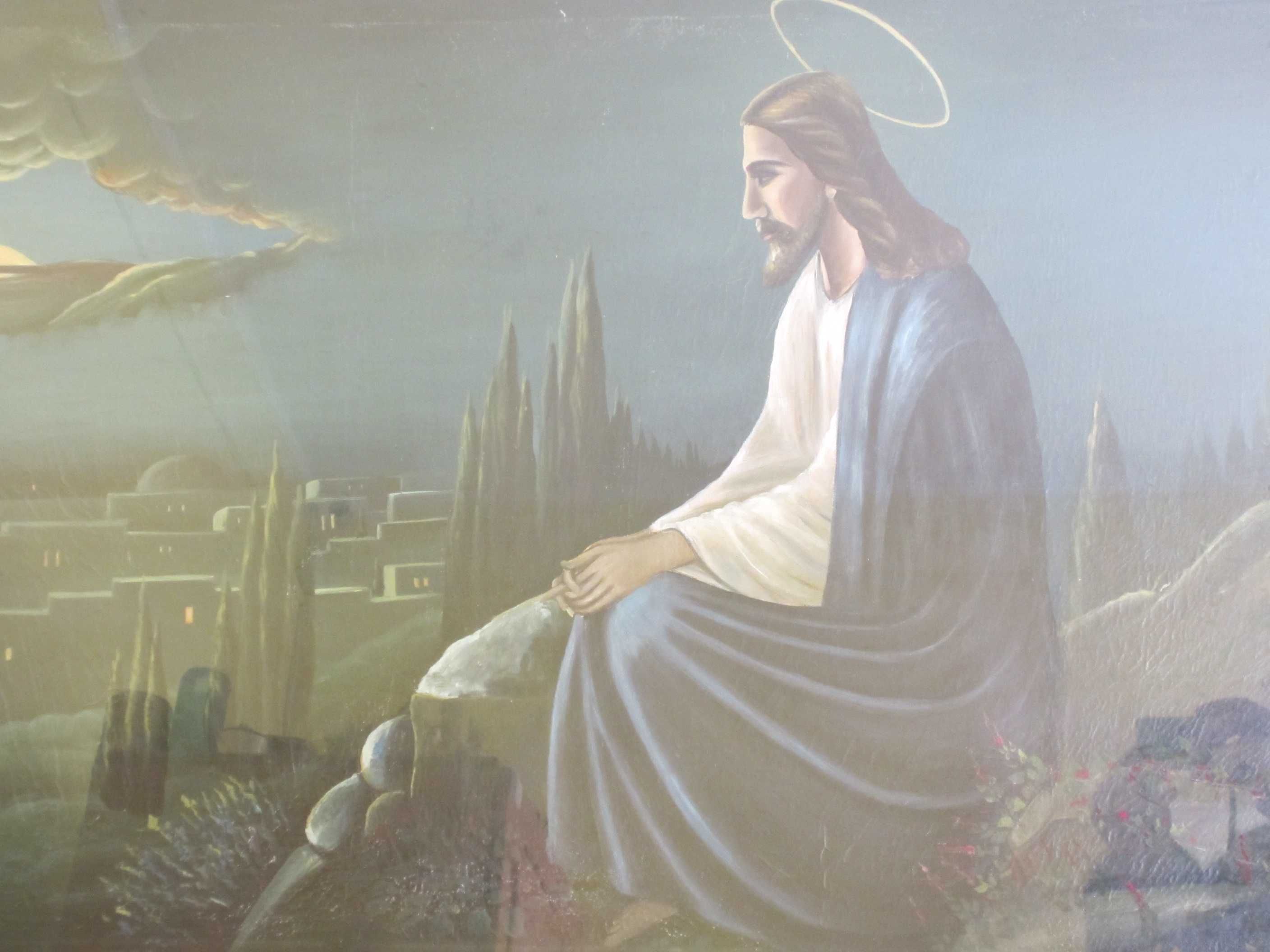 Tablou mare panza pictura in ulei ISUS in Cana Galileii rama deosebita