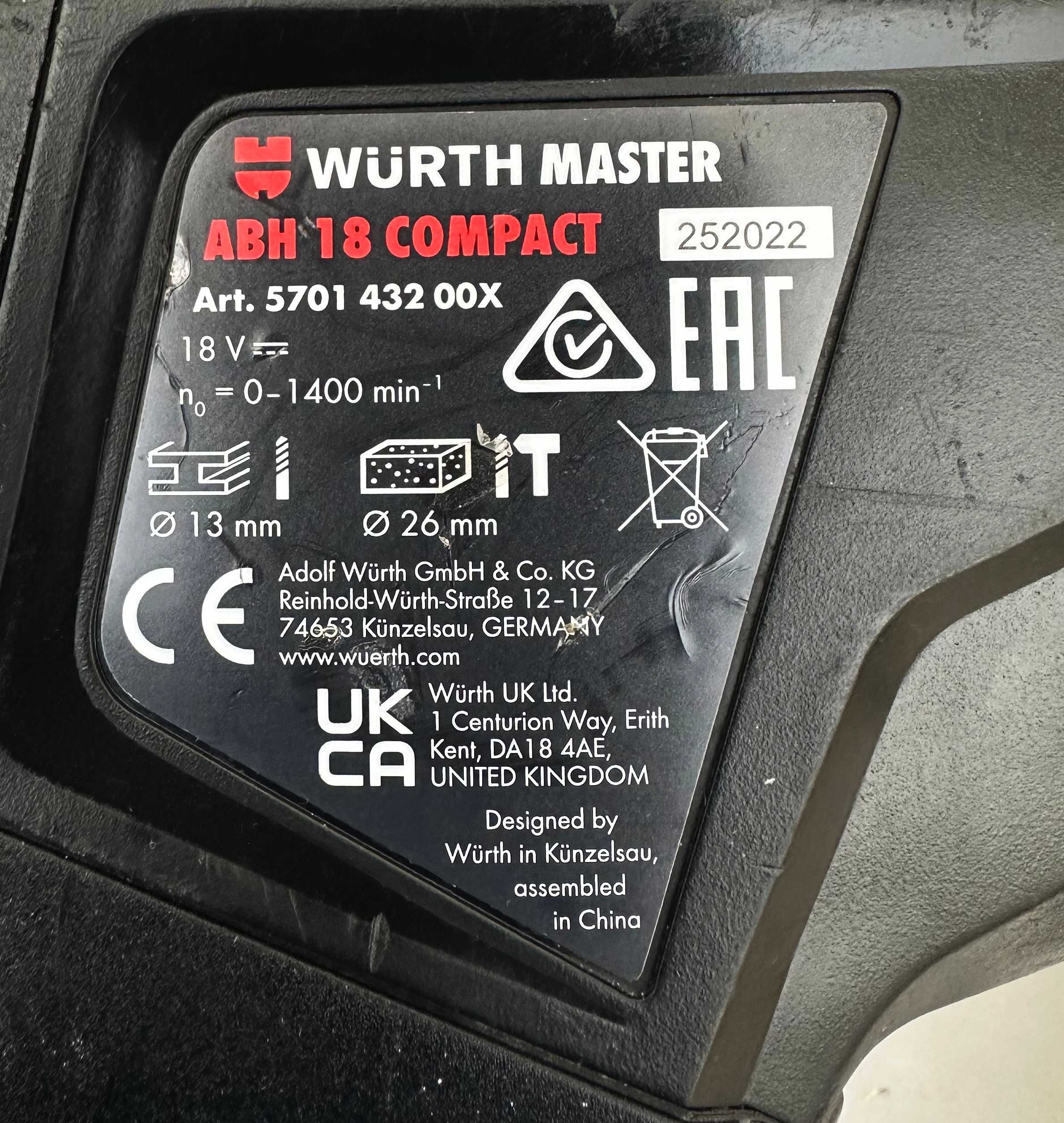 Wurth ABH 18 Compact - Безчетков перфоратор M-Cube 2022г. като нов!